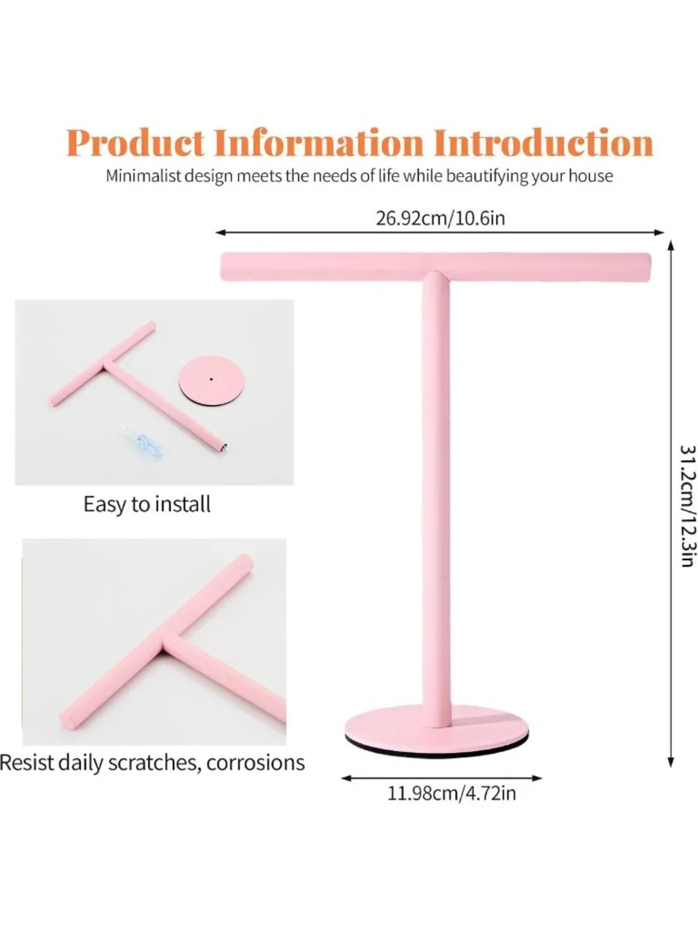 Stylish Pink T-Shape Hand Towel Holder Stand - Durable SUS304 Stainless Steel